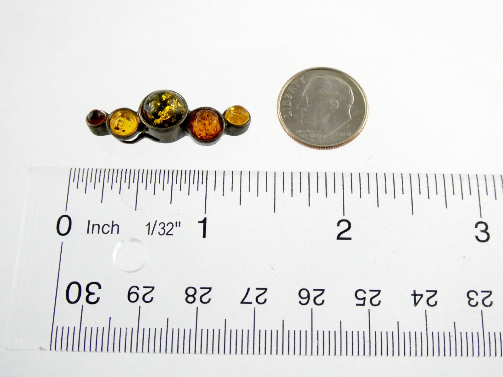 Sterling Silver Yellow Green Orange Amber Slide Pendant 925 2.8g 1 1/8 Inches