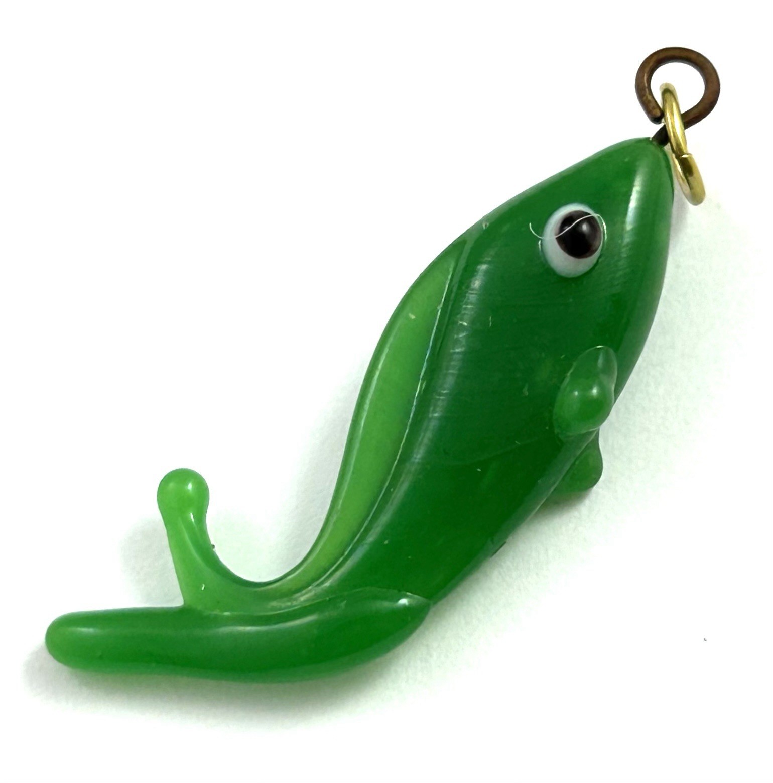 Vintage Fish Charm Necklace Pendant Green Glass Jewelry Women Fishing