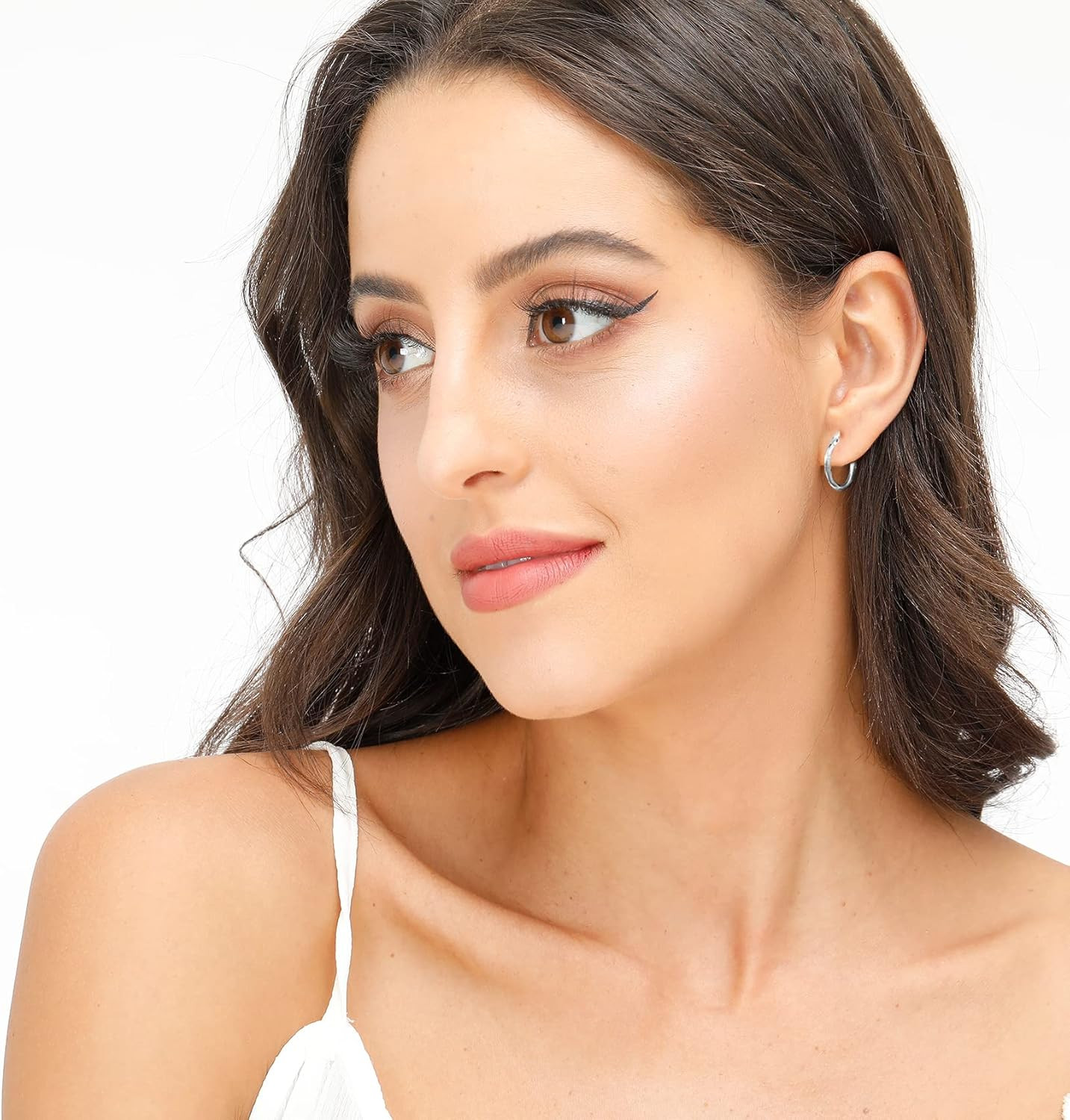 3 Pairs 925 Sterling Silver Hoop Earrings | Small White Gold Plated Hoop Earring