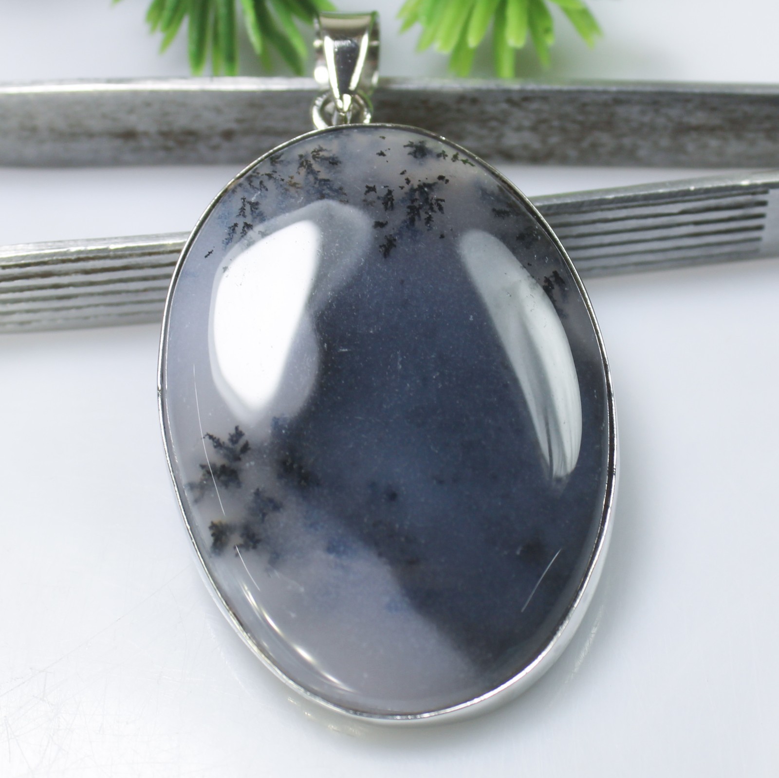 Dendrite Opal Pendant 925 Sterling Silver Vintage Gemstone Jewelry 13.75 g