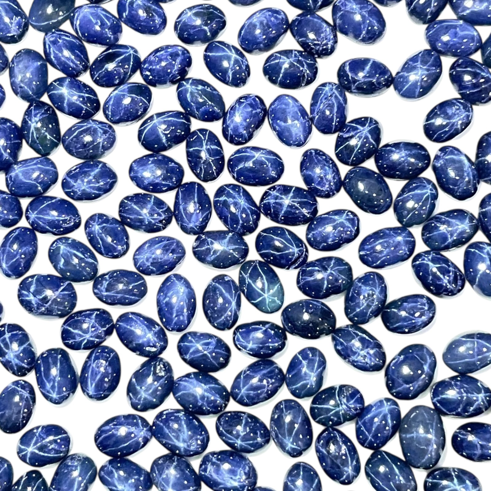 6 Pcs Natural Star Blue Sapphire 6x4mm Oval Cabochon Royal Loose Gemstones Lot