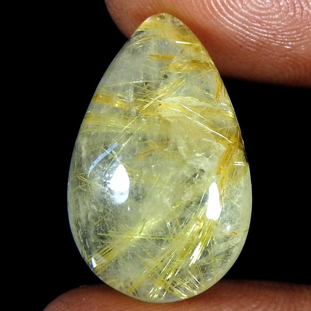 17.45 Cts Natural Brazil Golden Rutilated Quartz Pear Cabochon Gemstone