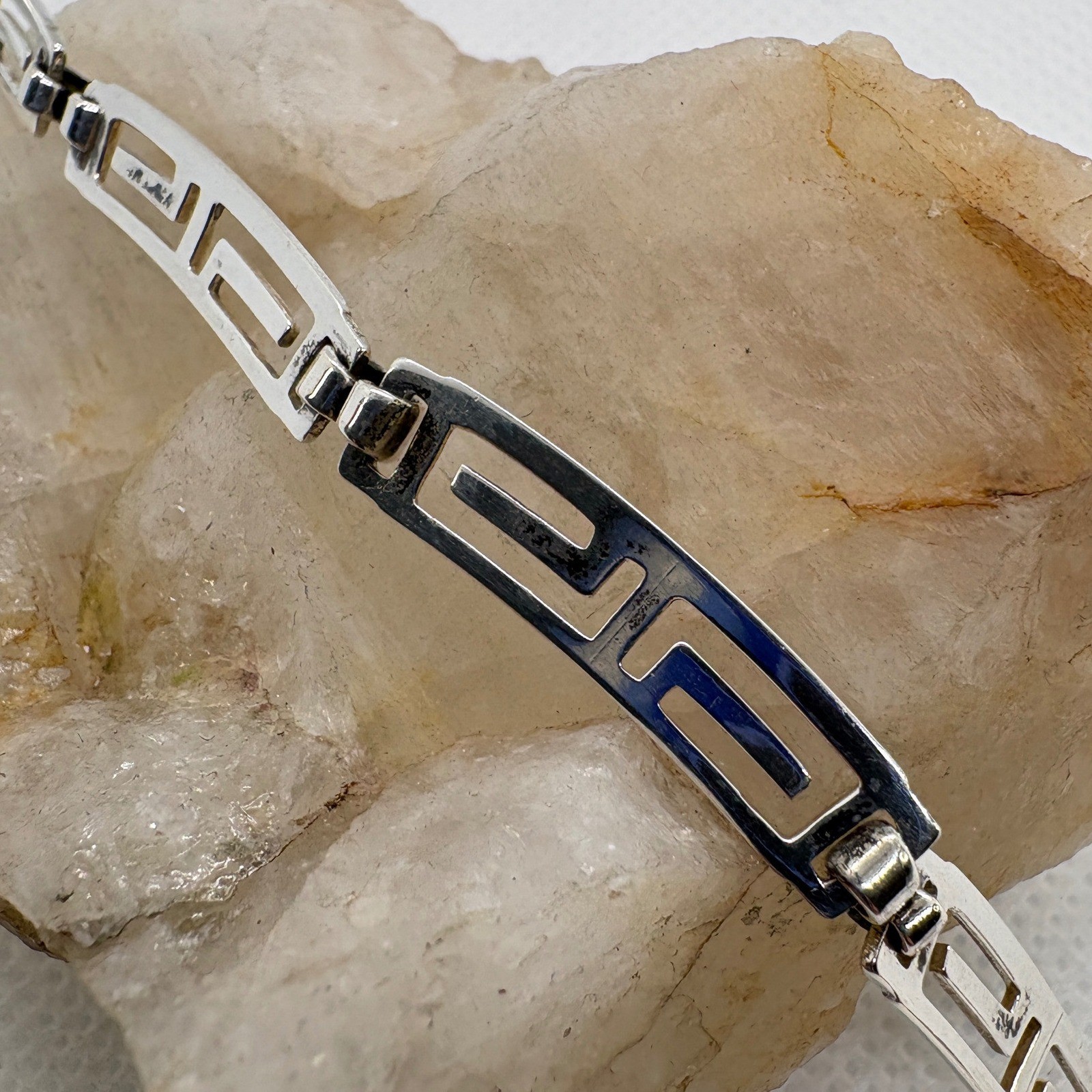 Vintage Mexico Sterling Silver Greek Key Meander Necklace Bracelet Set MR163 925