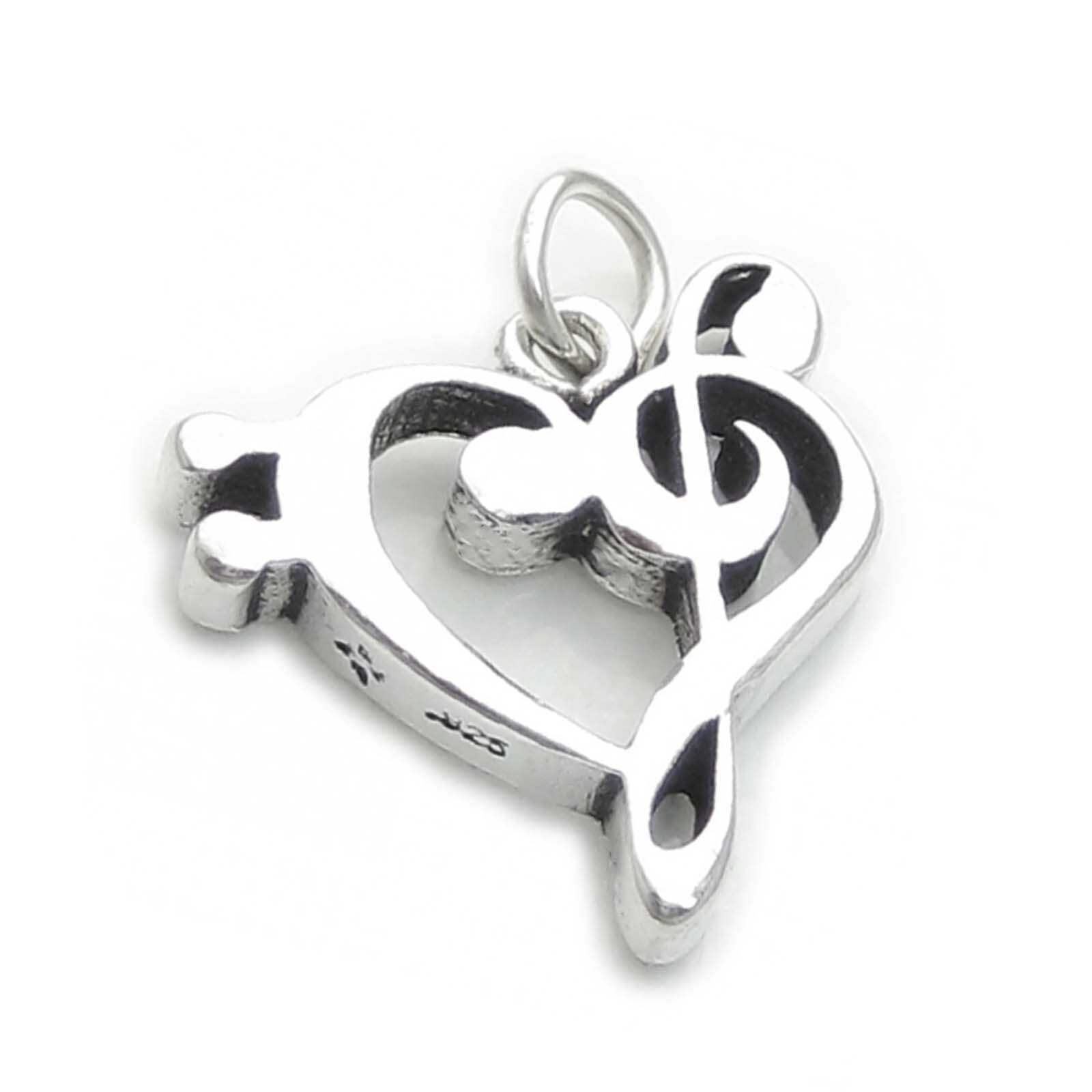 Bass and Treble Clef Heart Music 925 Sterling Silver Charm Pendant MADE IN USA