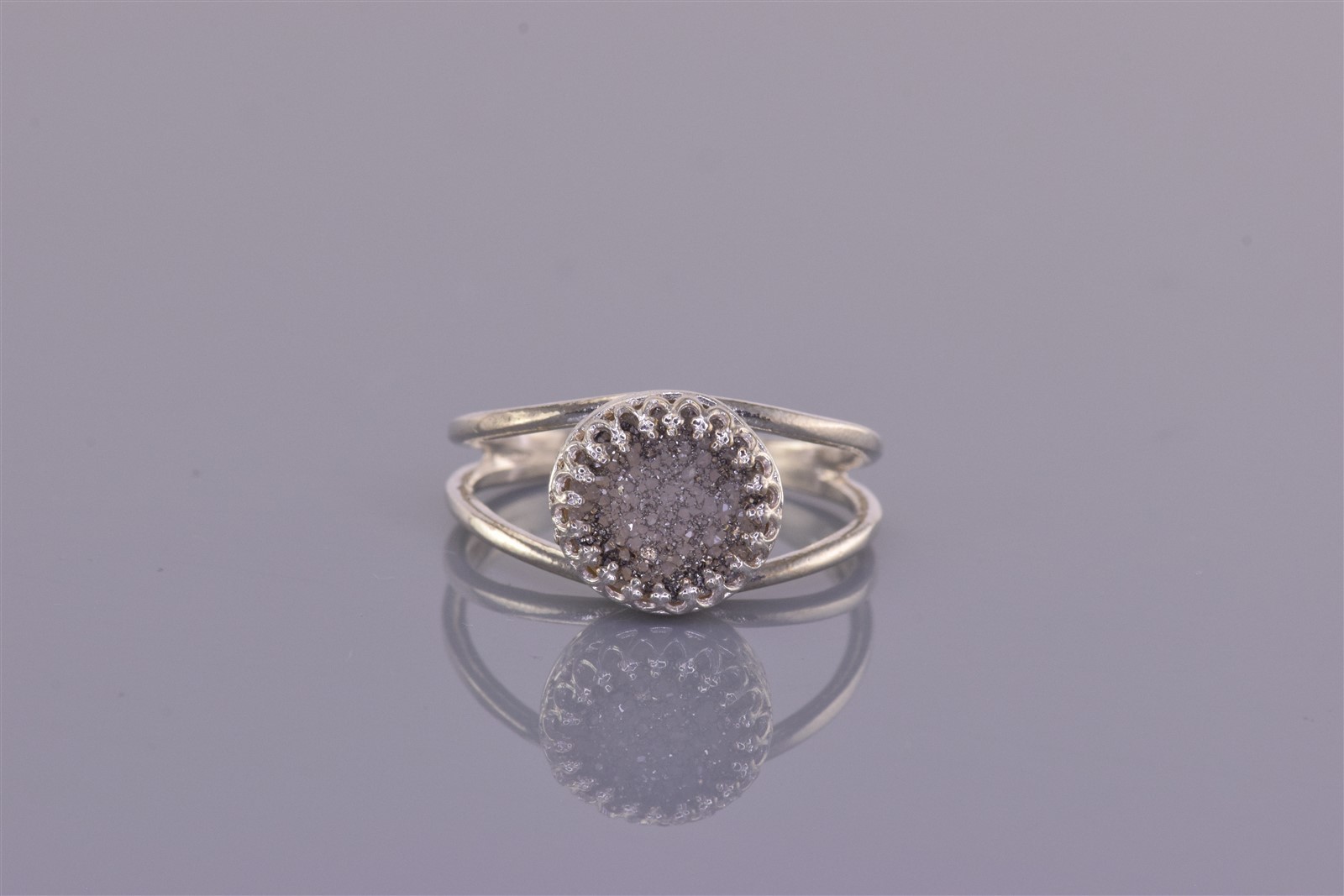 Sterling Silver Gray Drusy Quartz Split Band Ring 925 Sz: 10