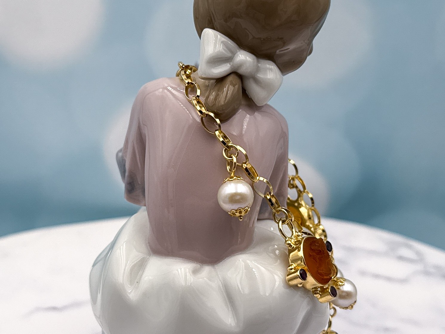 TAGLIAMONTE (LD3601B) 925SS/YGP Venetian Cameo Charm Bracelet *Pearls*Reg.$350