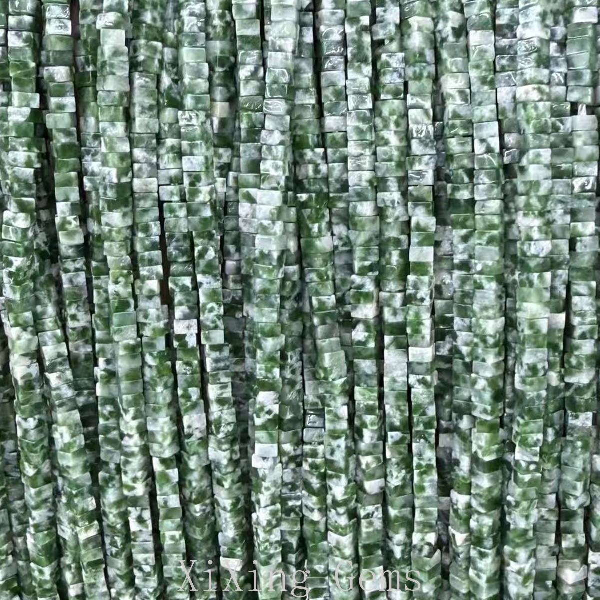 1x2mm Natural Green Spot Jade Flat Square Disc Spacer Beads for Jewelry Making