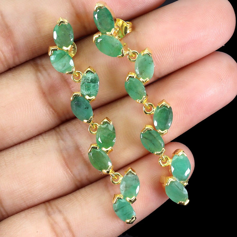 925 Sterling Silver Earrings Oval Emerald 6x4mm Natural Gemstone Jewelry