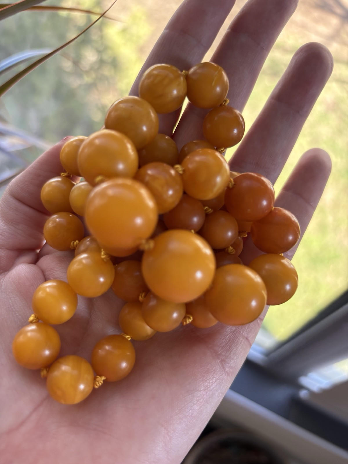 VINTAGE NATURAL BALTIC EGG YOLK BUTTERSCOTCH AMBER NECKLACE BEAUTIFUL SPHERE 55g