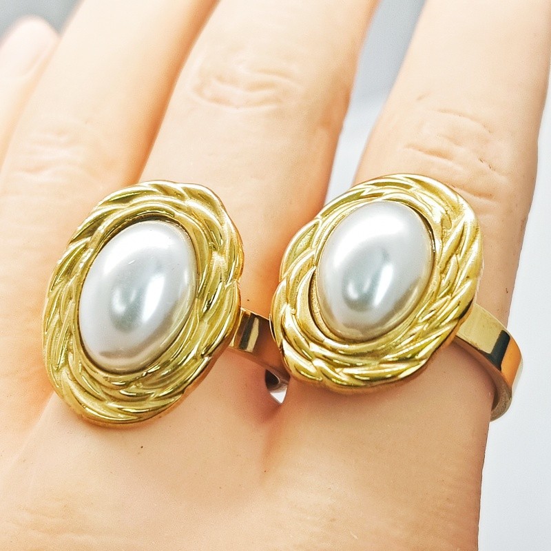 36Pcs4mm Stainless Steel Oval ABS Pearl Rings Gold Tone Minimalist Women Jewelry
