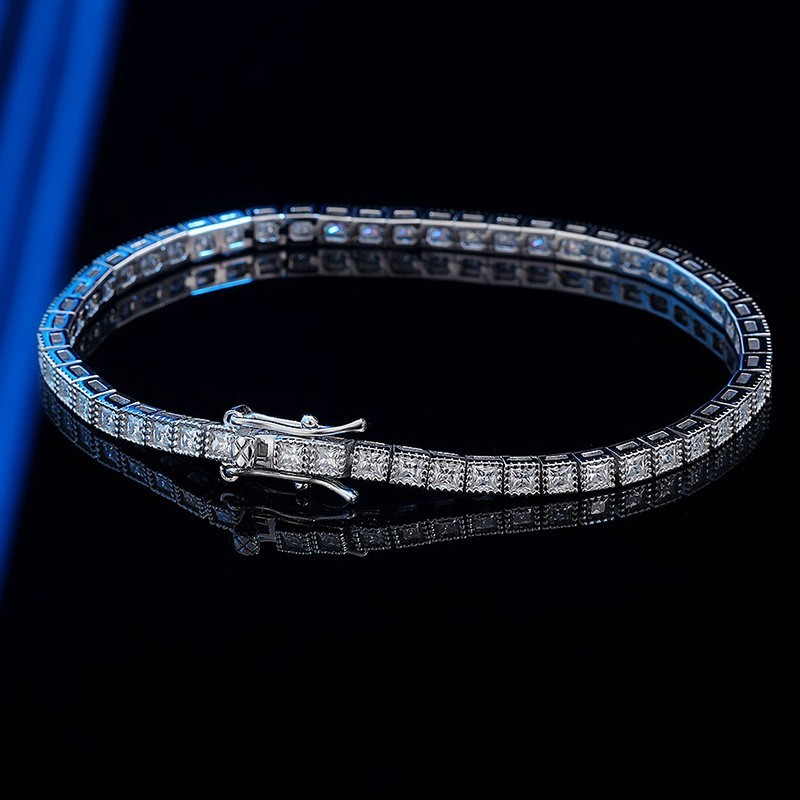 Full Princess Cut Moissanite Tennis Bracelet 925 Sterling Silver Women Chain