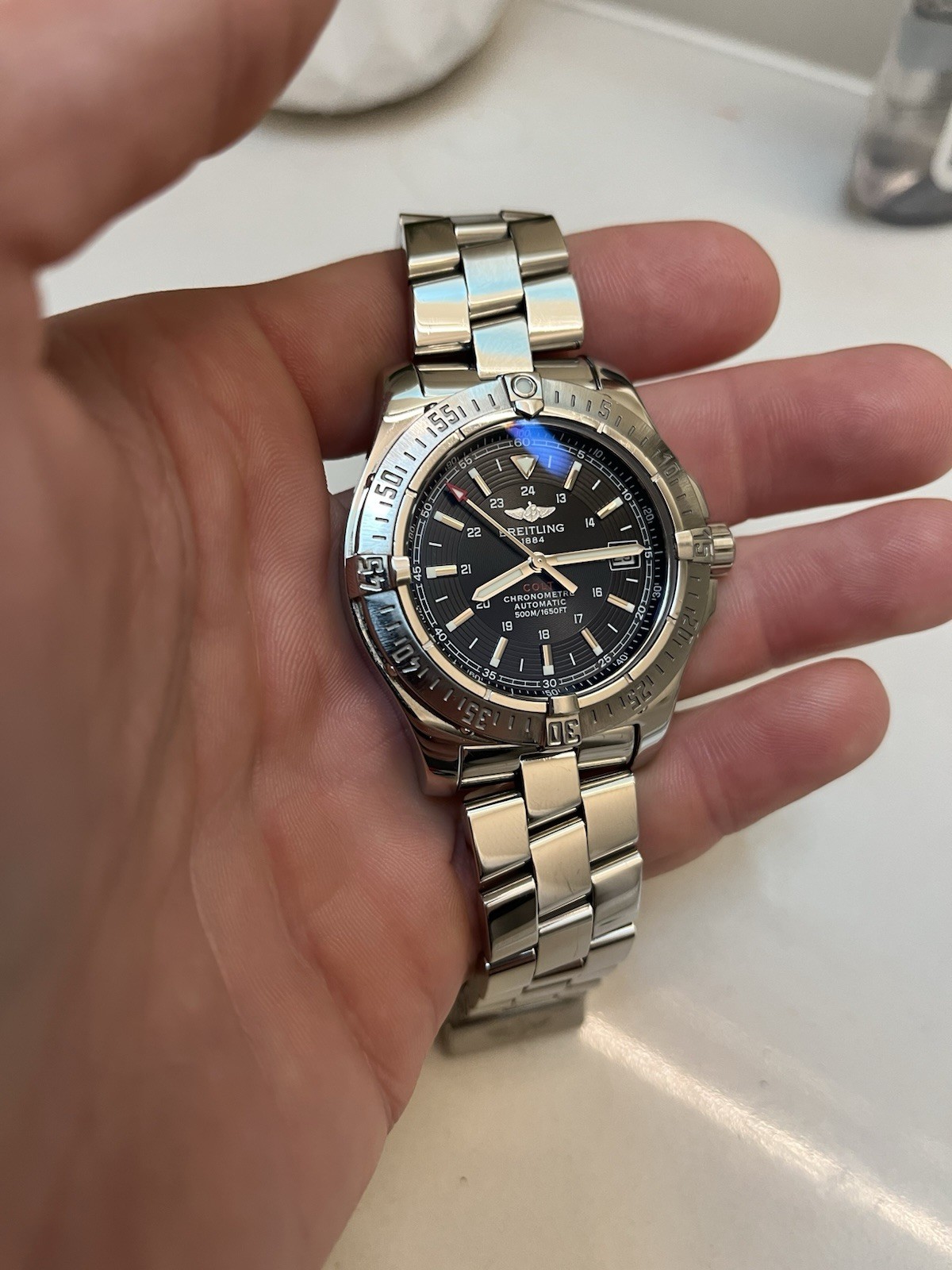 🔥🔥Breitling A17380 Swiss Chronometer Automatic Steel Black Dial Watch