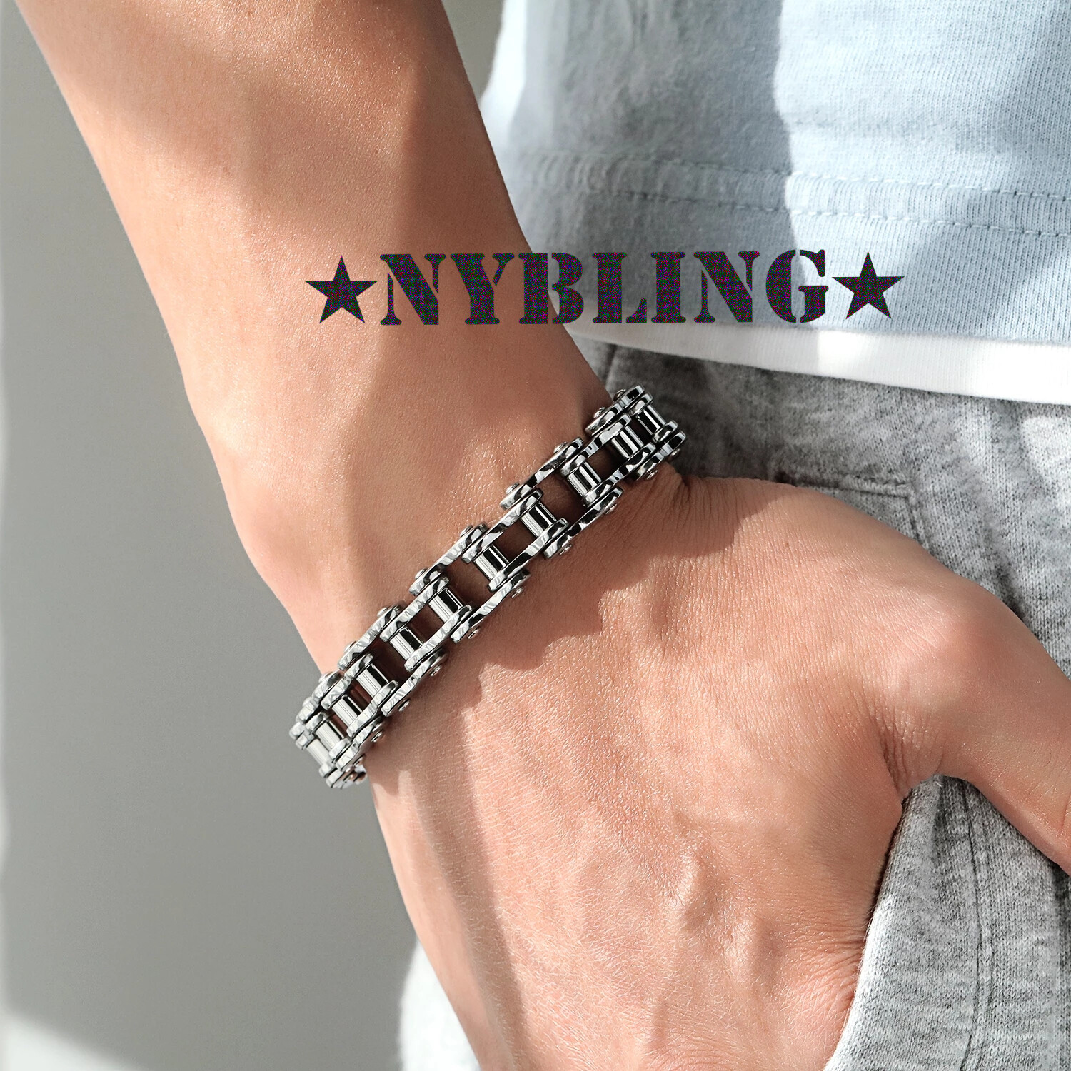 SOLID STAINLESS STEEL Motorcycle Bike Chain Design Bracelet Men’s Jewelry 13MM