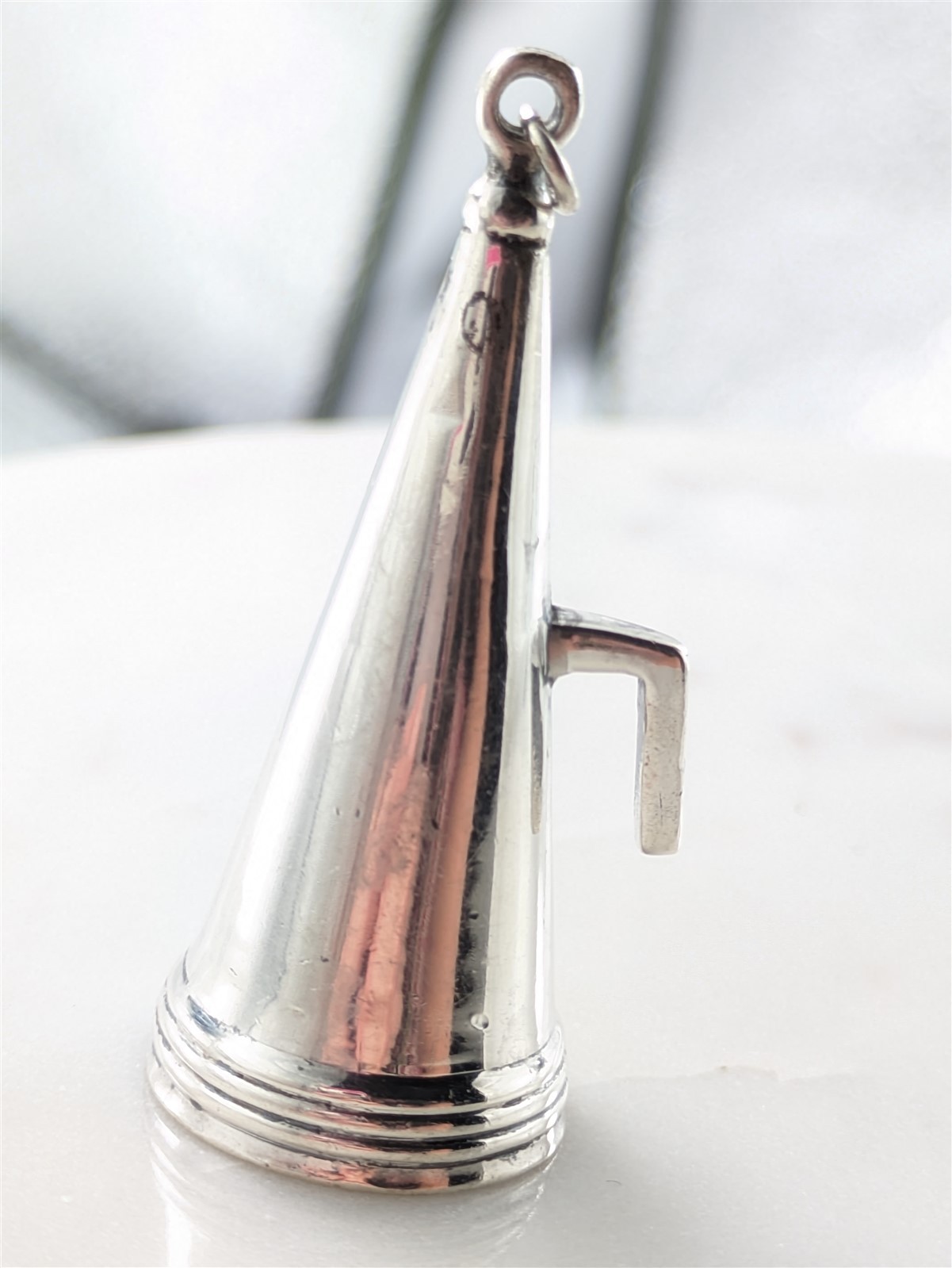 Vintage Solid Sterling Silver Cheer Cone Cheerleader Megaphone Pendant 8.8 Grams