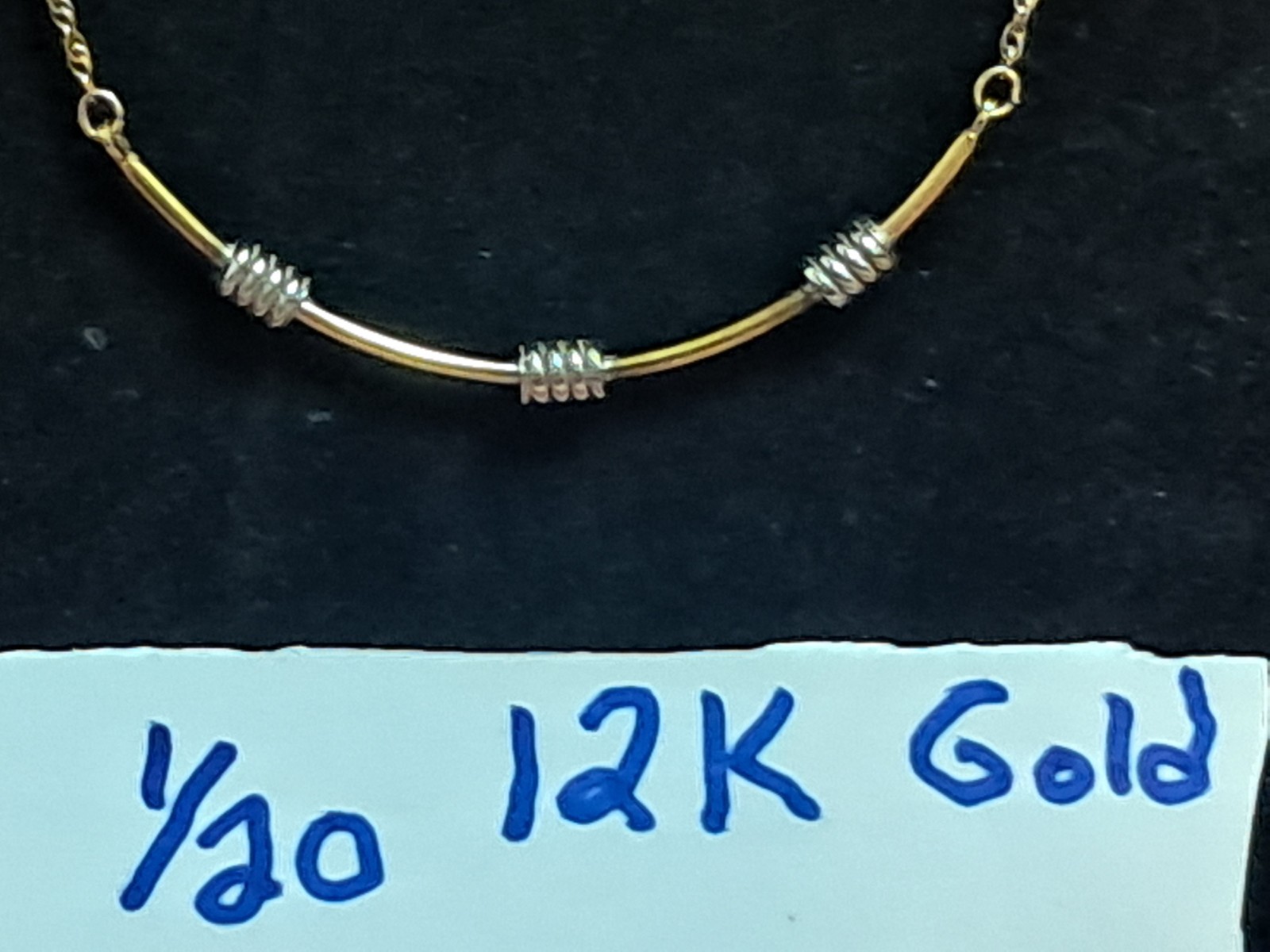 1/20 12K Gold Chain Balance Bar Necklace w/Silver Wrap 13.5″ Choker Length