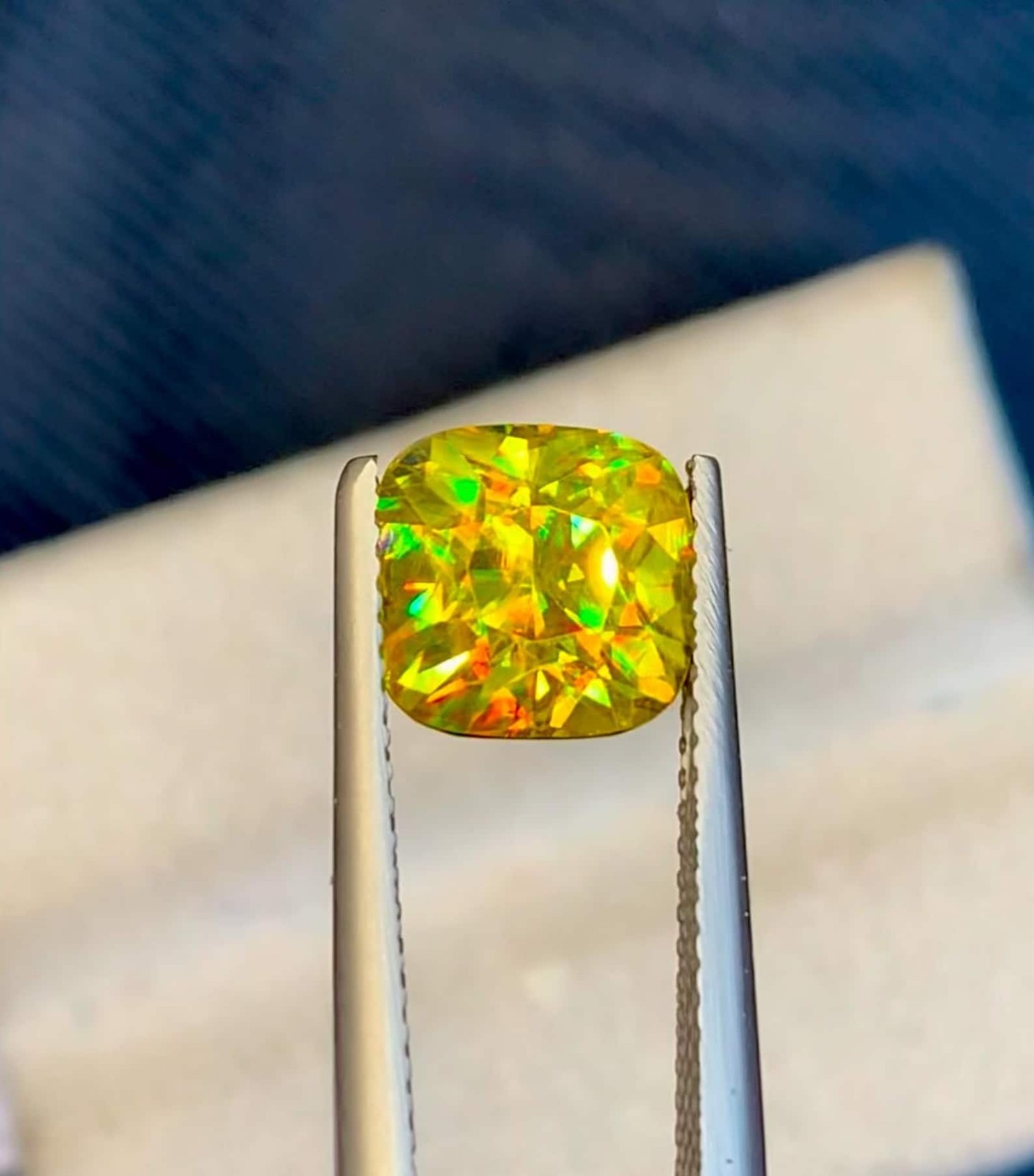 4.80 Ct+ Natural Full Fire Sphene Titanite Cushion Cut Certified Loose Gemstone
