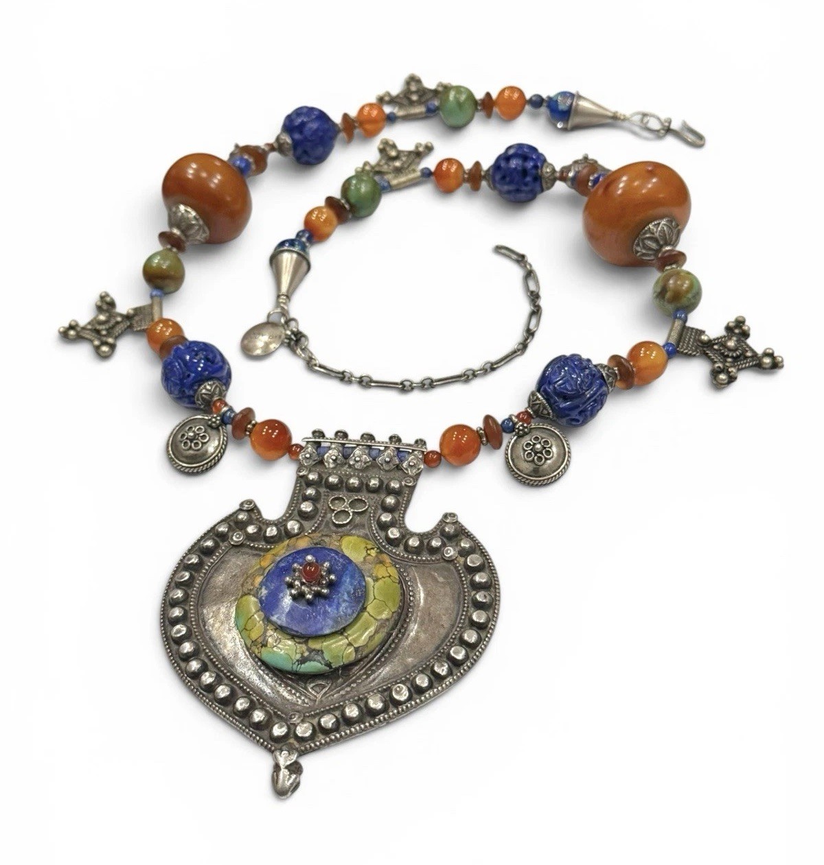 Jody P Artisan Tribal Fusion Ethnic Statement Necklace with Mixed Stone Beads