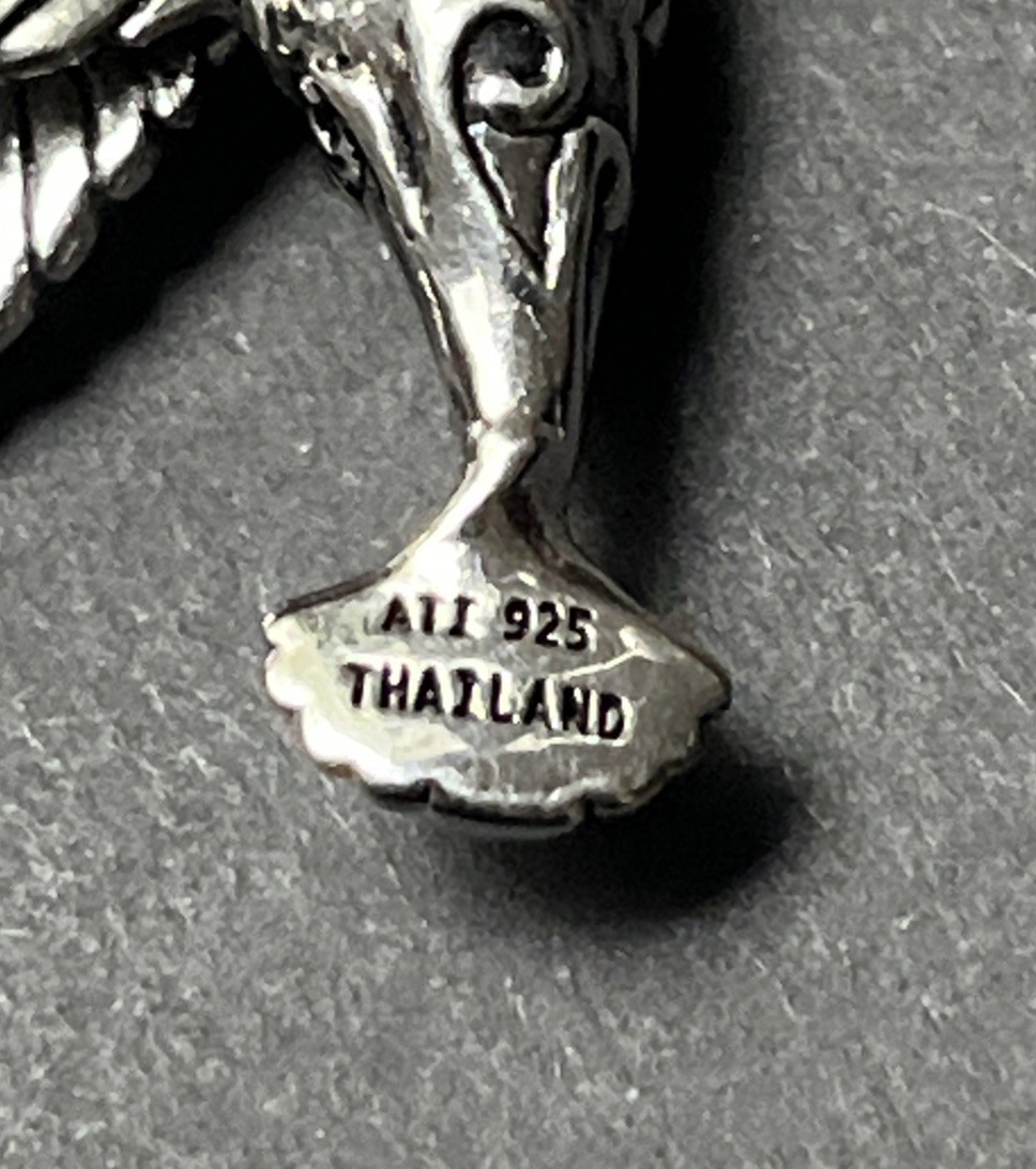 Sterling Silver Hummingbird In Flight Pendant Textured Wings 7.2g, engraved body