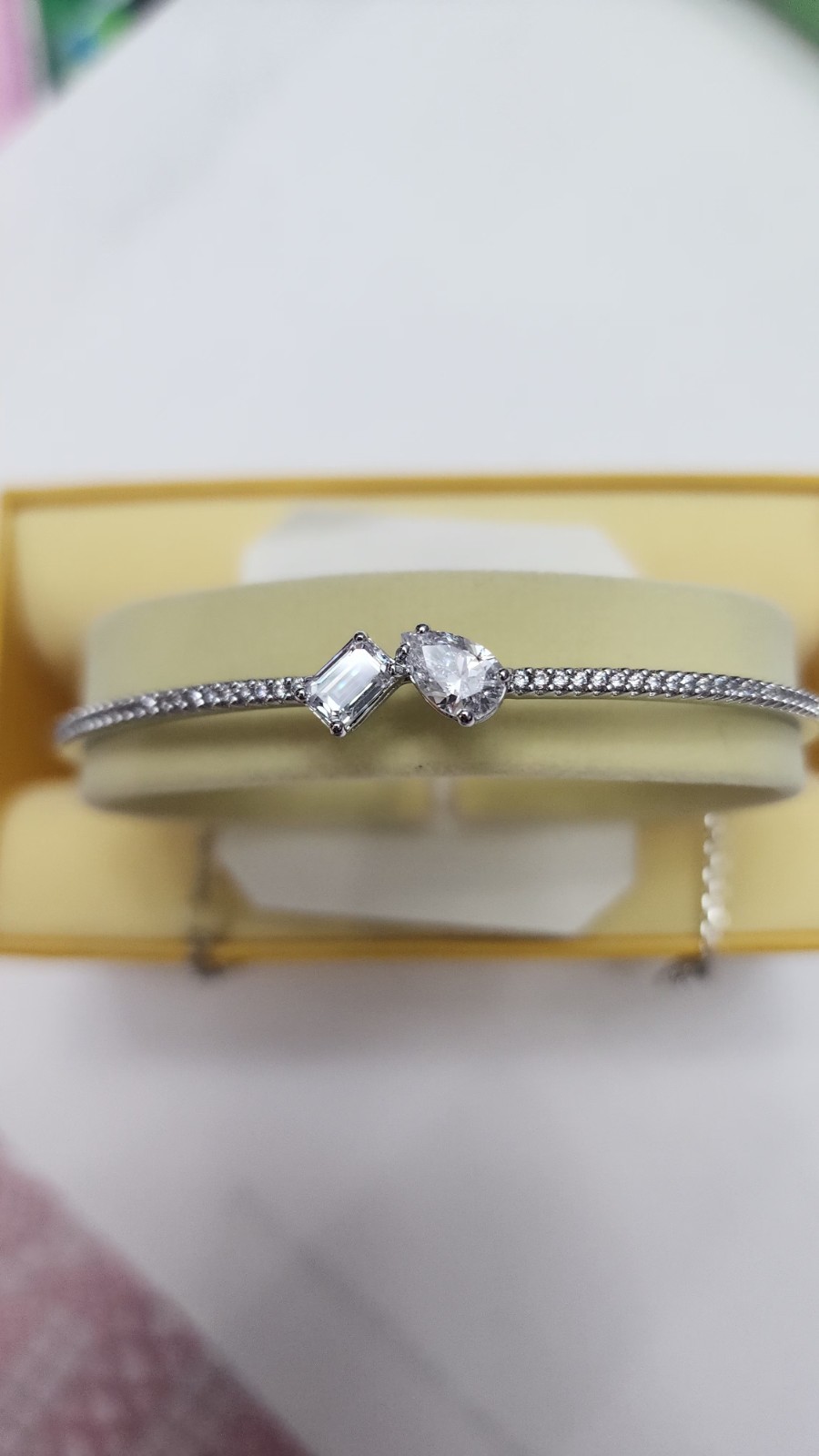 Swarovski Mesmera Bangle Bracelet, Clear Mixed-Cut Stones in a Rhodium Finished