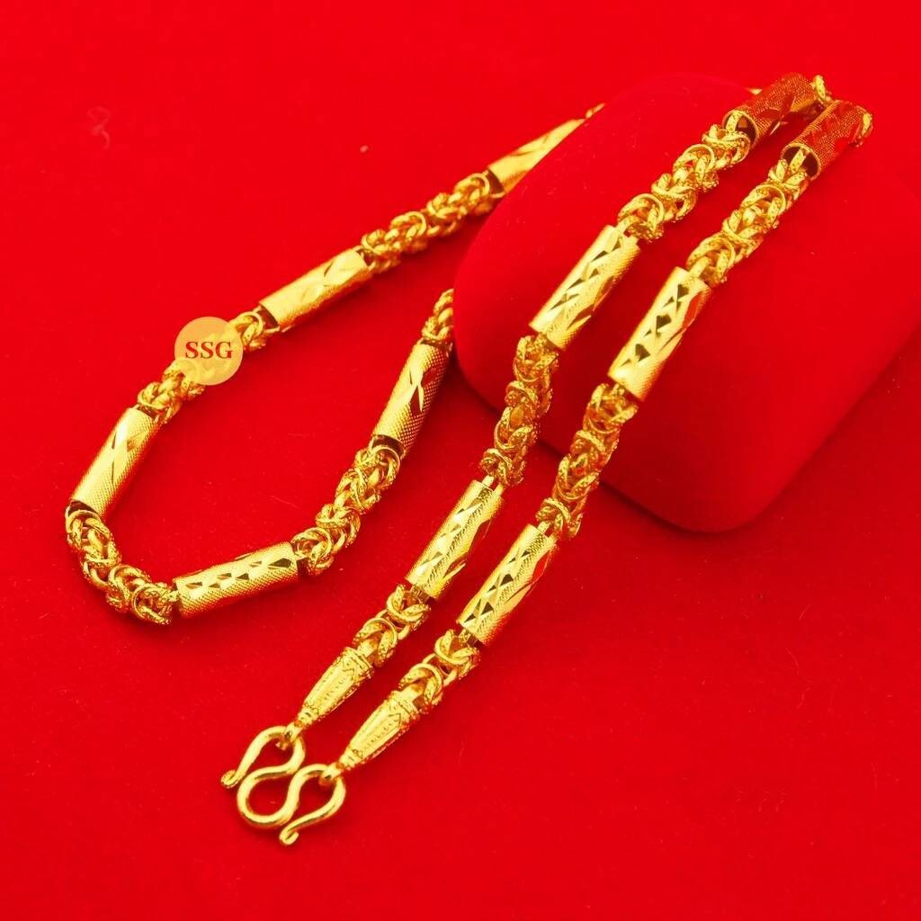 P8 Thai Gold 24k Solid Necklace Yellow Chain Pendant 24″ Weight 5 Baht Dragon