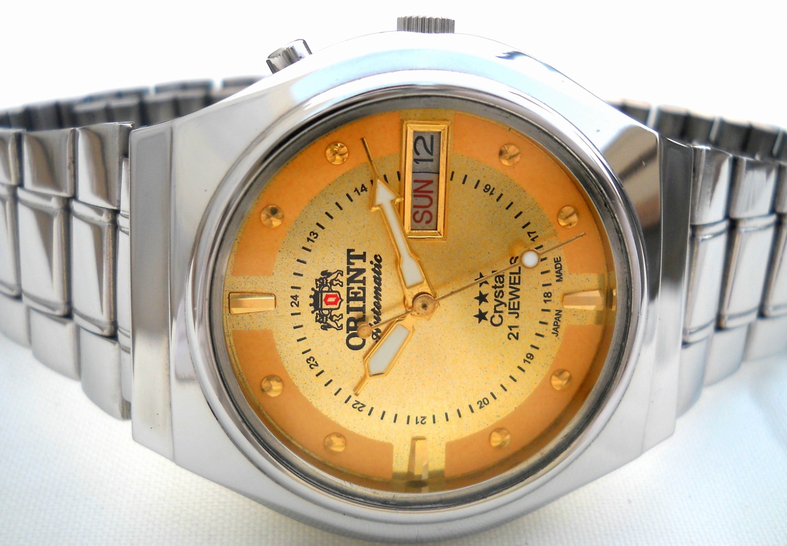 Vintage Orient Crystal 21J Automatic Japan Men’s Watch – Aftermarket Gold Dial