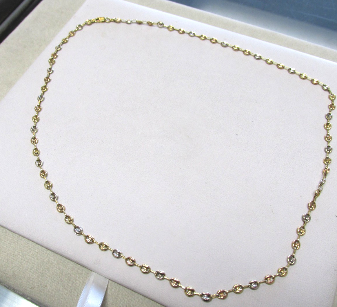 18k Solid Tri Color Gold Anchor Link Necklace 20.5 in. for Him / Her NO RESERVE