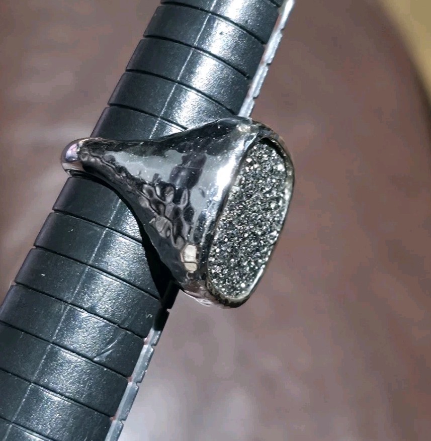 Stunning Sterling Silver 925 Black Druzy Quartz Signet Cocktail Ring Size 7