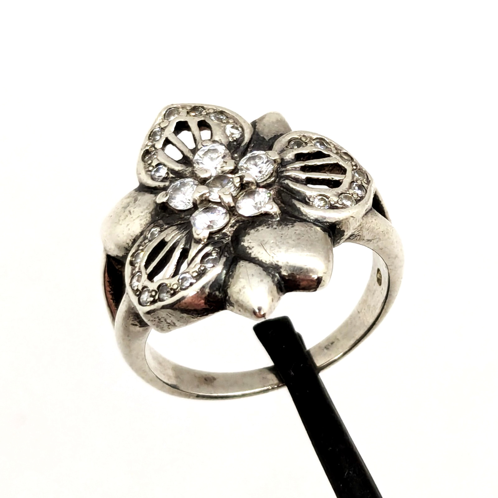 Vintage Luxury RING Silver 925 FLOWER with Bright Stones-size: 8US (17.7mm)| #14