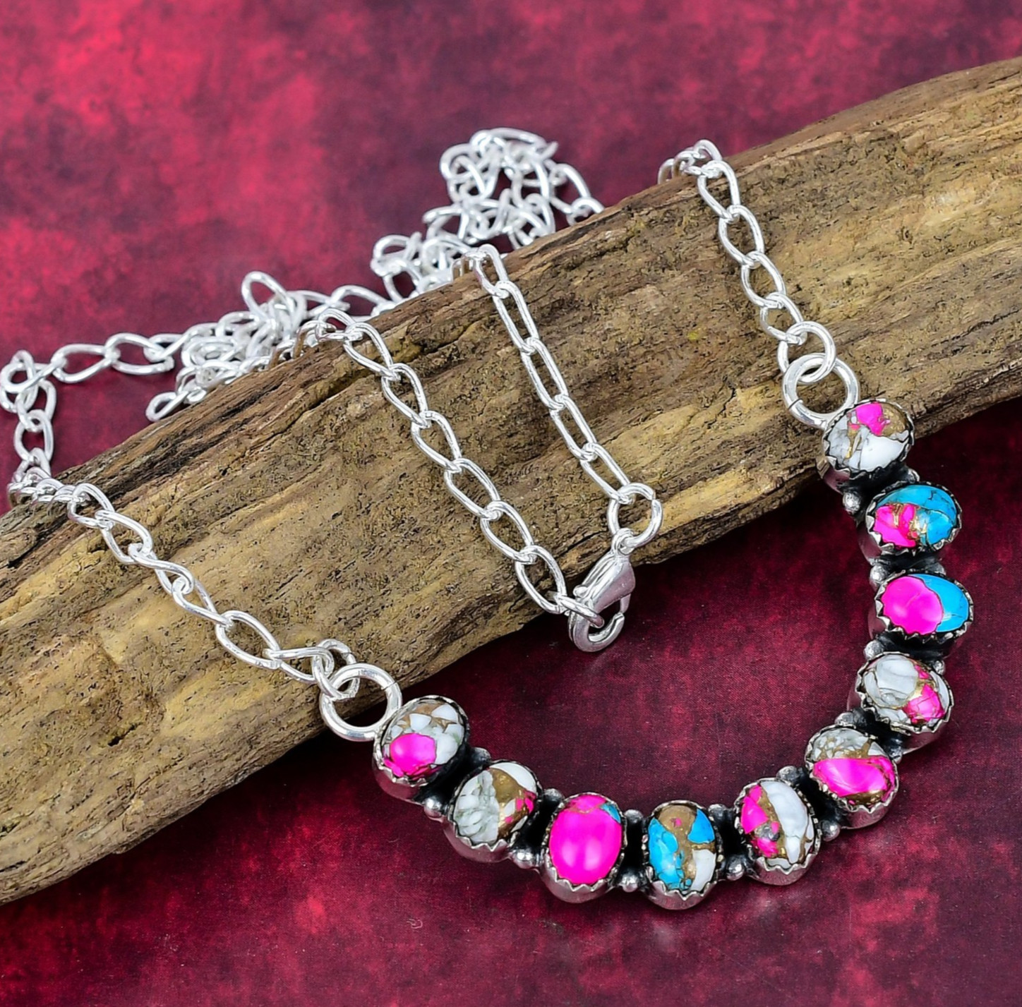Cotton Candy Turquoise Gemstone Handmade Necklace 925 Sterling Silver Jewelry