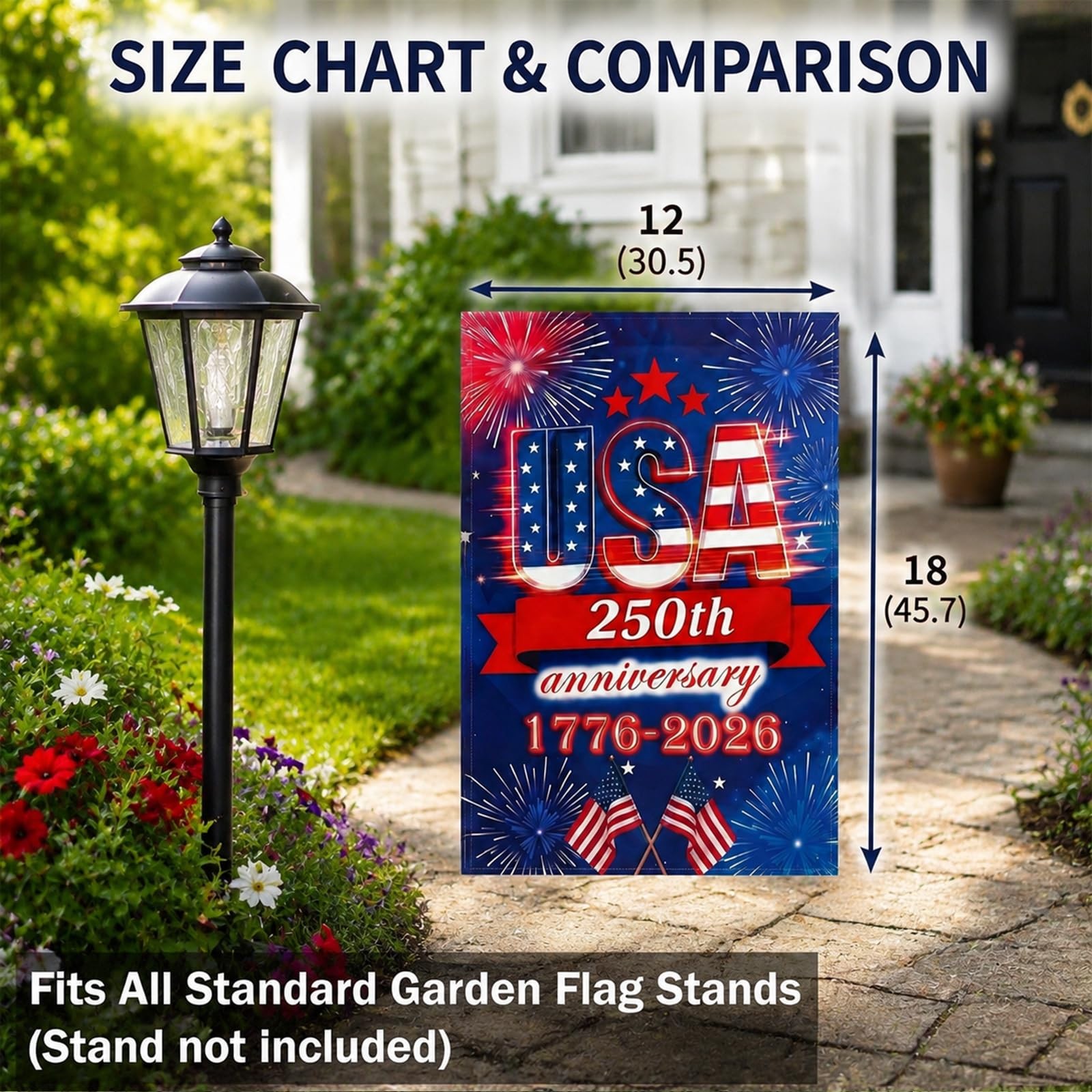 250 Anniversary USA Garden Flag – 250 Years of Freedom Double Sided 3-Ply Americ