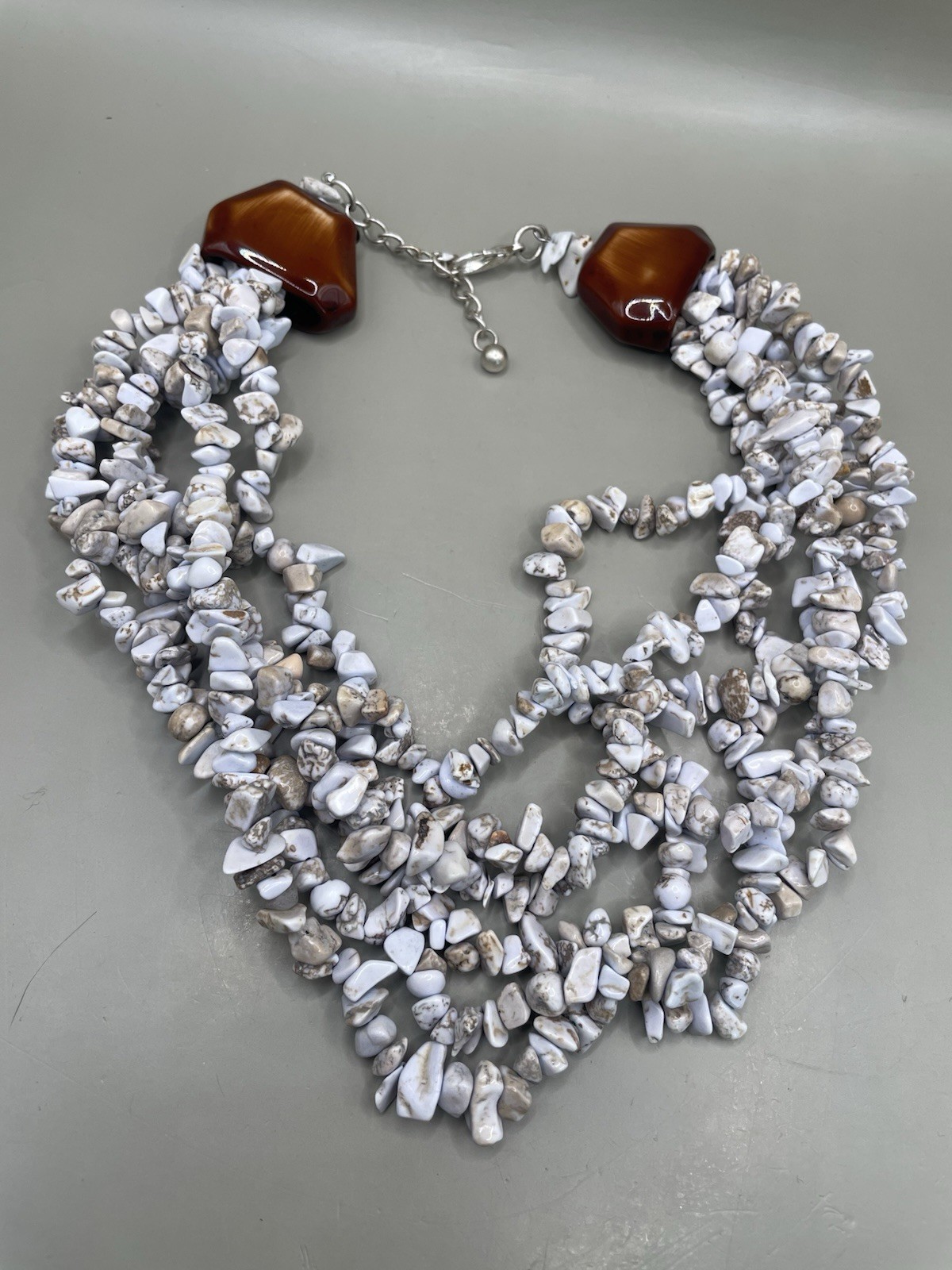Natural White Beige Stone Nuggets Four Strands Statement 17.5-20” Necklace