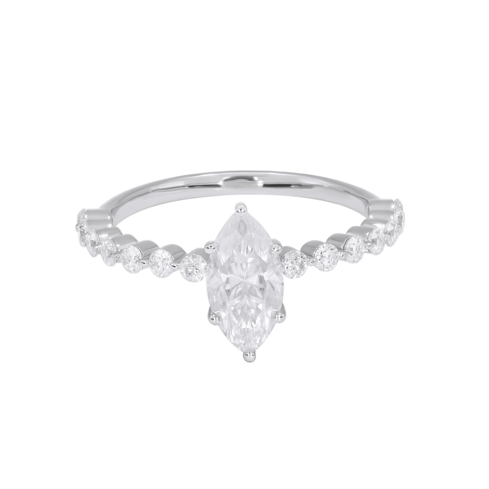 1.40Ct Marquise & Round Cut Moissanite Engagement Ring 925 Silver Women’s Gift