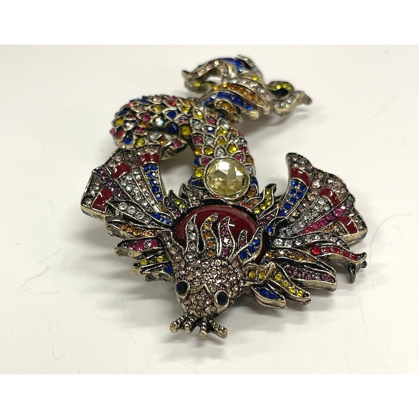 Heidi Daus Koi Fish Multicolor Rhinestones on Gold Tone Brooch Pin Extra Large