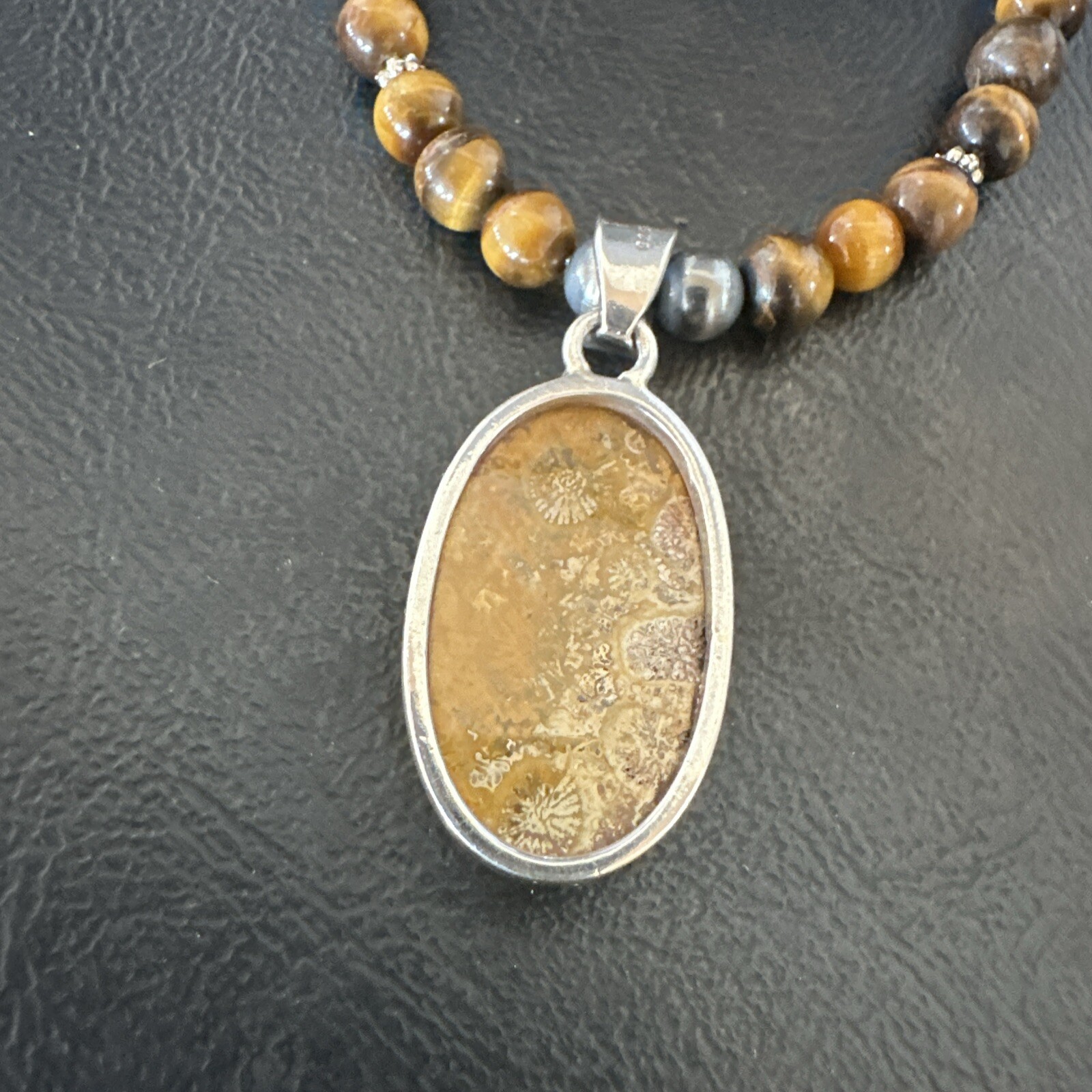 Coffee Brown Tigers Eye Sterling Silver Pendant Necklace Southwestern 18281