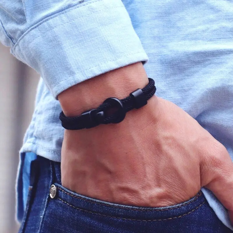 Fabric Rope Magnet Clasp Bracelet Men Outdoor Braided Milan Paracord Jewelry