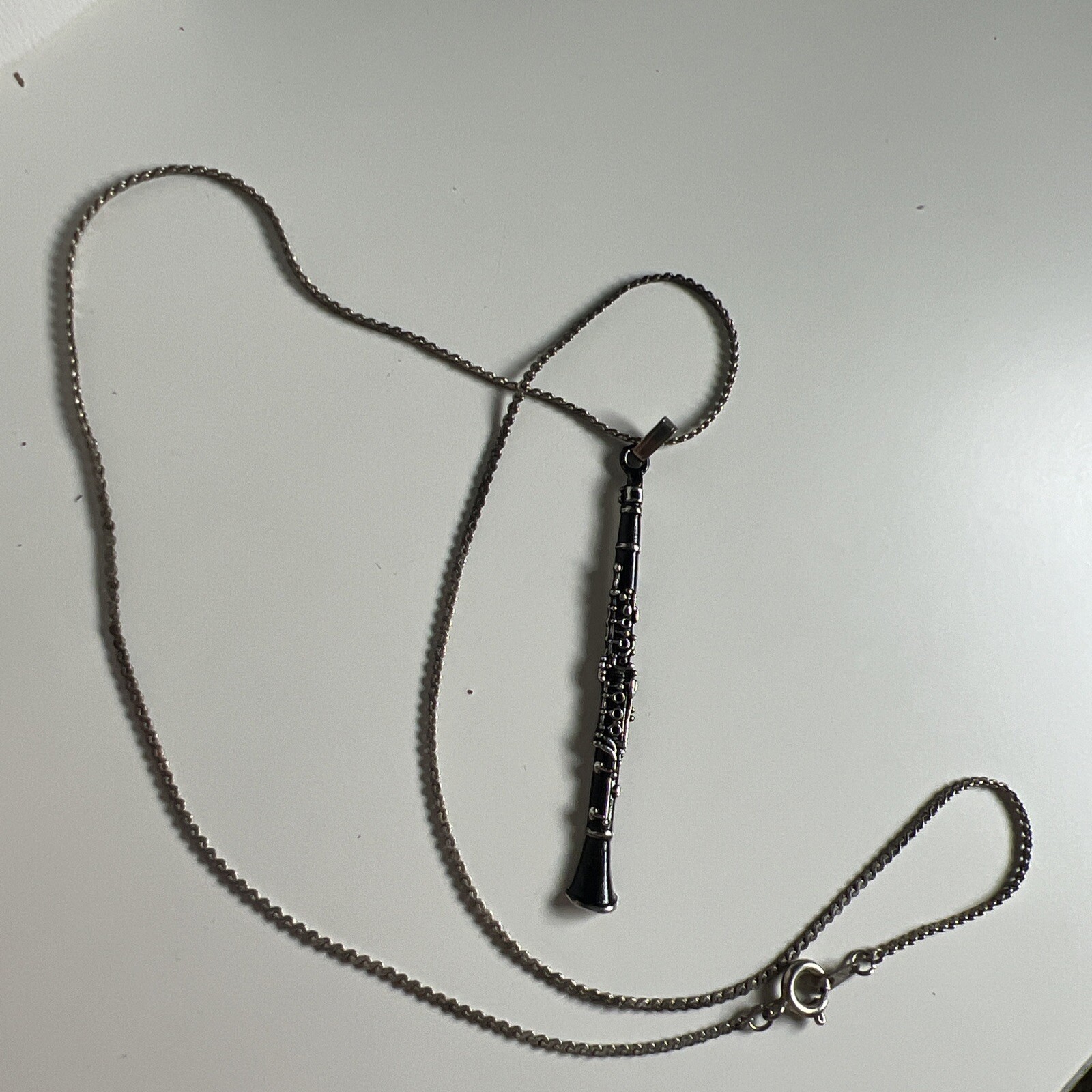 Future Primitive Oboe Necklace Instrument Enamel Black Silver Chain Pendant