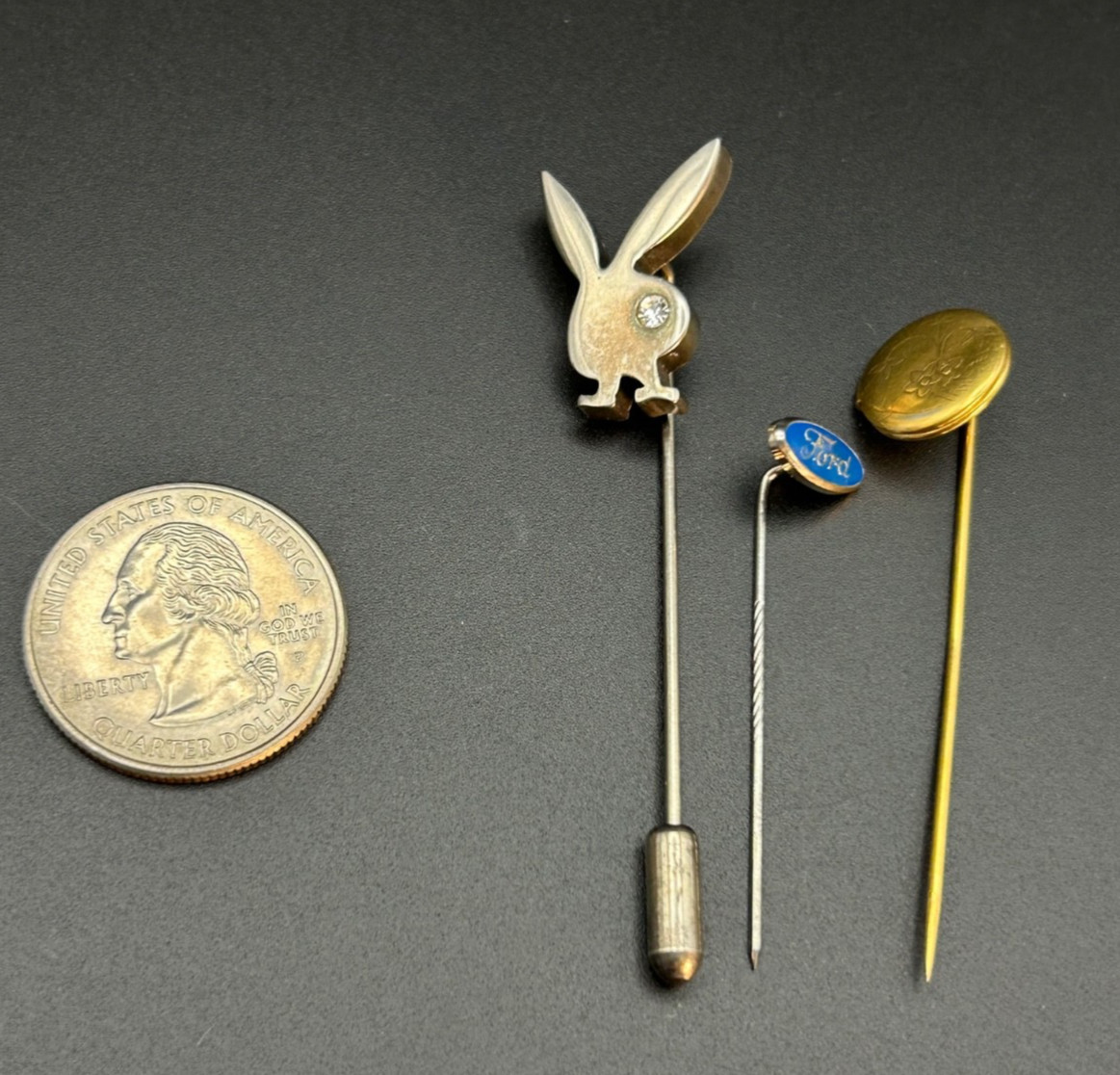 Vintage Stick Pin Lot Playboy Bunny Ford Enamel Locket Pendant Tie Lapel Pins 3