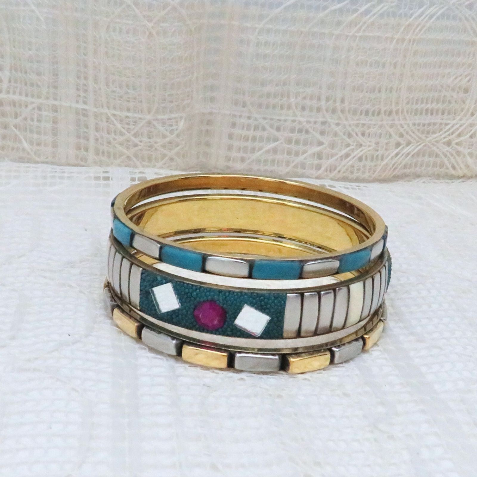 Set of 3 Boho Bangle Bracelets Multicolor Casual Business or Retro Party Wear