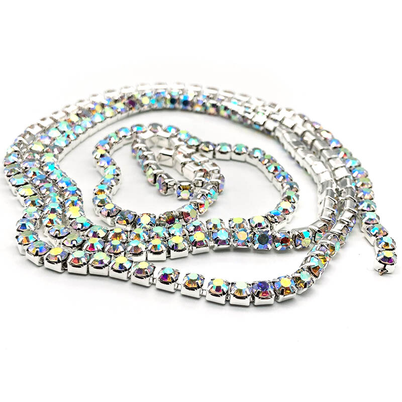 1Yard Glitter Flatback Sew On Rhinestones Chain Glass Crystals With Alloy Claw