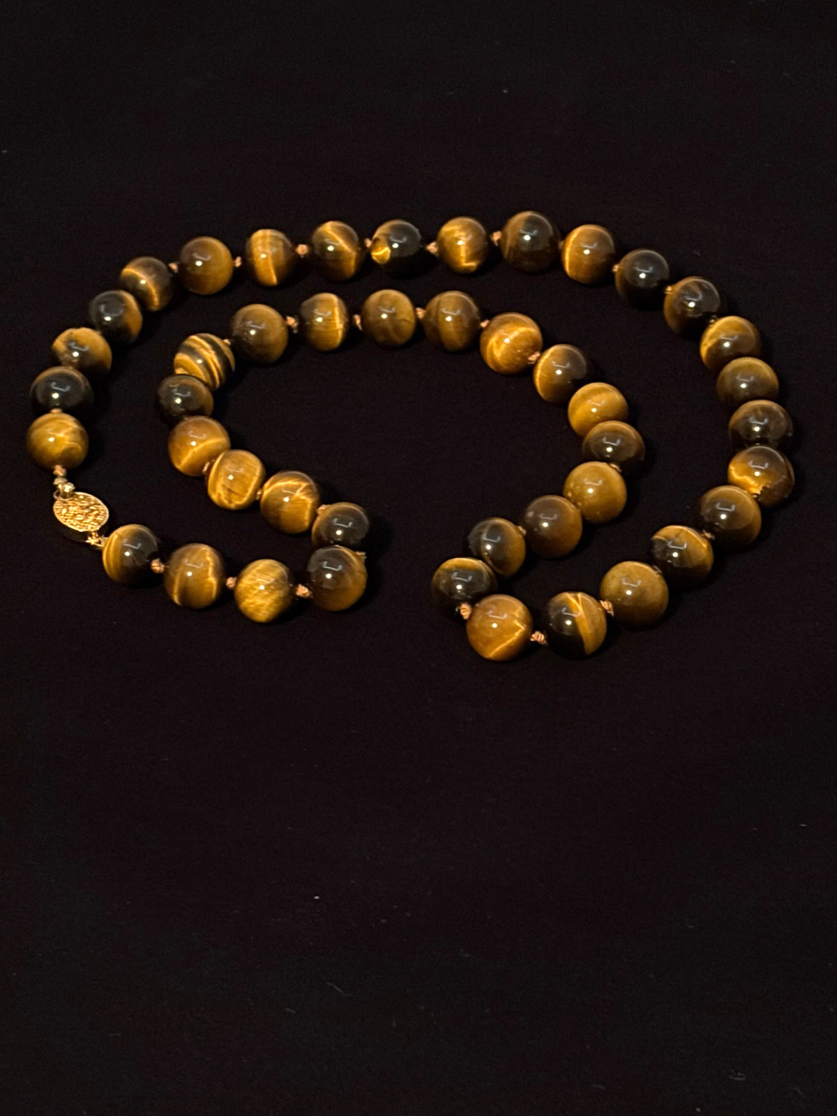 Vintage Chinese Export Hand Knotted Tiger ‘s Eye 11-12 mm Heavy Beaded Necklace