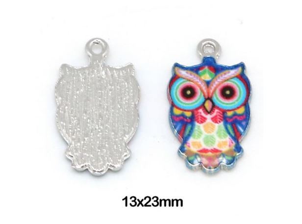 Owl Charms Blue Pink Brown Green Fits European Bracelet or Zipper Pulls DIY