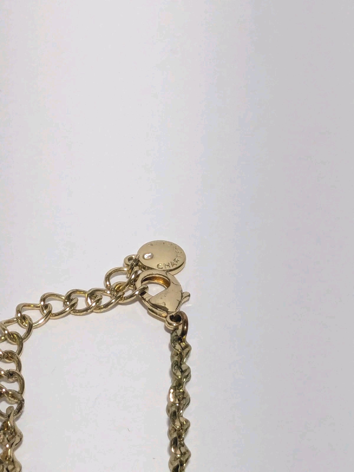 Charter Club Gold Tone Necklace With Textured & Pave Rhinestone Ring Charms 17″