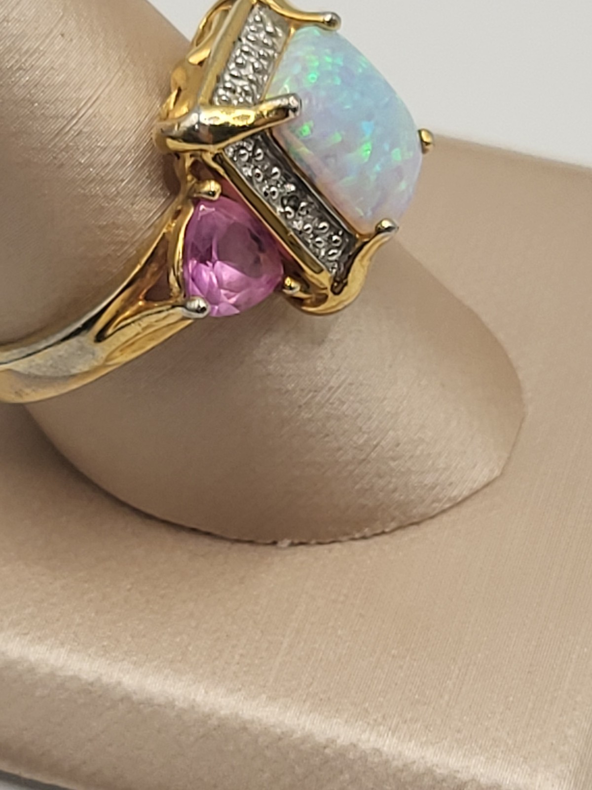 Fire Opal Pink Sapphire Lab Created Stones Sterling Vermeil Cocktail Halo Ring