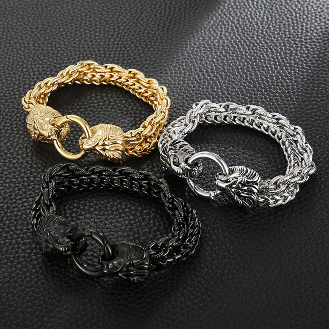 Mens Heavy Stainless Steel Lion Head Franco Link Curb Chain Bracelet 8.86″ 14mm