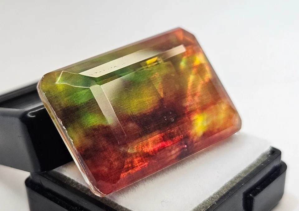 Natural Ethiopian Ammolite Opal Like Organic 42 Ct Emerald Cut Gemstone