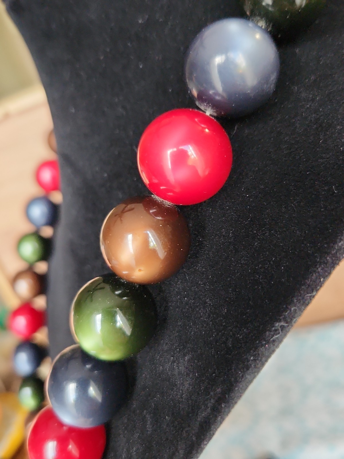 Moonglow Glass Beaded Chunky Necklace Brown Green Blue and Red Shiny