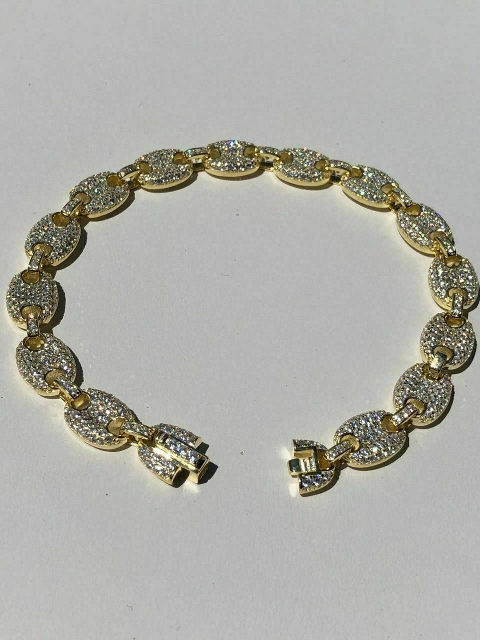 8mm Gucci Link Bracelet 14k Gold Plated Solid 925 Sterling Silver CZ Mariner ICY