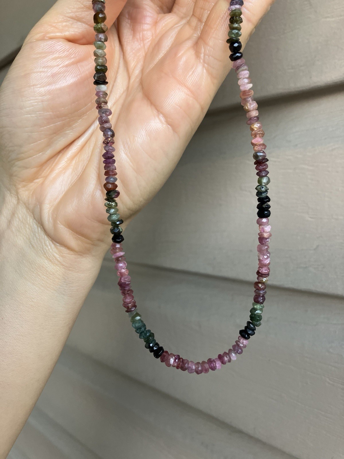 Multi-color Tourmaline Gemstone Beaded Necklace 16.3” 4mm