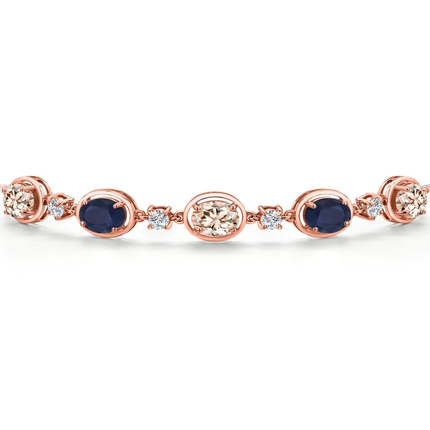 18K Rose Gold Plated Silver Peach Morganite and Sapphire and Lab Grown Diamond