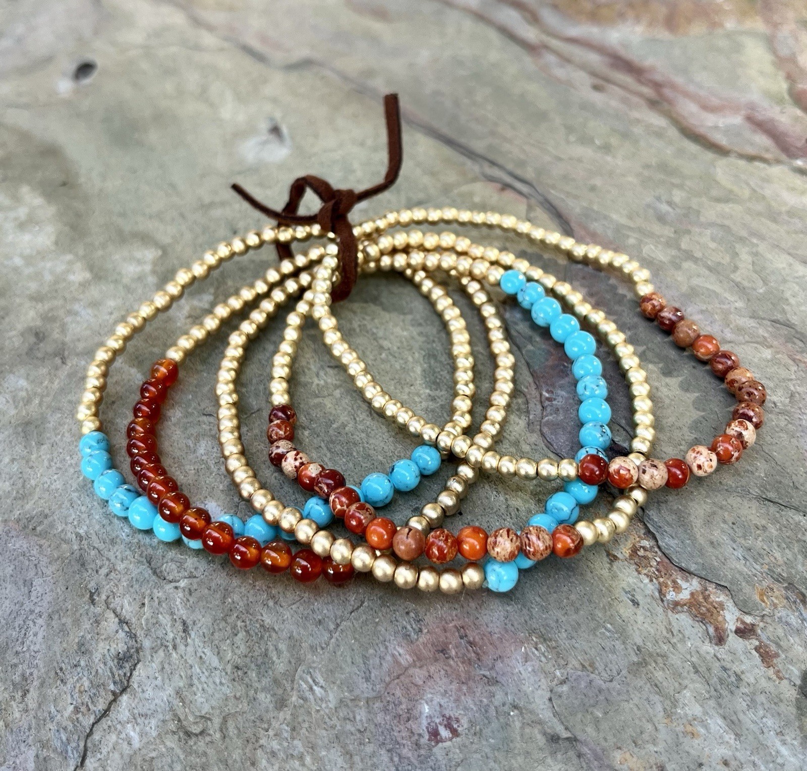 Barse NWT Blue Turquoise And Orange Jasper And Red Carnelian Bracelet Set
